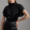 Tall Viscose Satin High Neck Woven Blouse