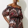 Tall Voile Mirrored Batik Off The Shoulder Woven Romper