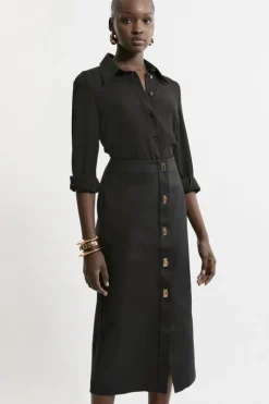Techno Cotton Woven Hardwear Detail Midi Skirt