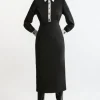 Techno Cotton Woven Maxi Shirt Dress With Gold Clasps