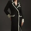 Texture Metallic Contrast Tipped Double Breasted Tailored Midi Coat