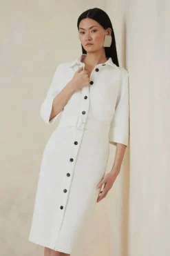 The Founder Compact Stretch Belted Midi Dress