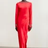 The Founder Crystal Embellished Raw Edge Satin Wrap Maxi Dress