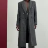The Founder Embellished Herringbone Double Breasted Tailored Midi Coat
