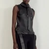 The Founder Leather Cap Sleeve Neck Tie Shirt