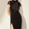 The Founder Organza Petal Applique Woven Tie Neck Midi Dress