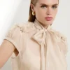 The Founder Organza Petal Applique Woven Tie Neck Blouse