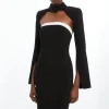 The Founder Petite Compact Stretch Viscose Tailored Contrast Detail Bandeau Midi Dress