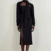 The Founder Petite Compact Stretch Tailored Tie Neck Pencil Midi Dress