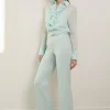 The Founder Petite Compact Stretch High Waisted Belted Straight Leg Pants