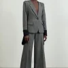 The Founder Petite Herringbone Tailored Wide Leg Pants