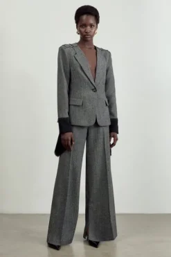 The Founder Petite Herringbone Tailored Wide Leg Pants