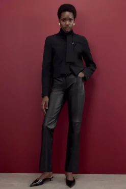The Founder Petite Leather Slim Leg Pants