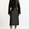 The Founder Satin Twill Belted Tailored Midi Skirt