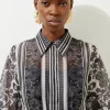Tile Print Organdie Belted Mini Dress