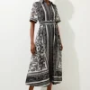 Tile Print Organdie Midaxi Shirt Dress