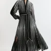 Tipped Border Print Georgette Maxi Dress
