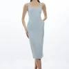 Topstitch Detail Techno Cotton Woven Strappy Midi Dress