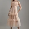 Tulle Bandeau Tiered Midi Dress