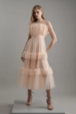 Tulle Bandeau Tiered Midi Dress