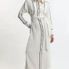 Twill Contrast Piping Woven Midi Dress