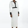 Twill Contrast Woven Midi Dress