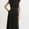 Twill Pintuck Strong Shoulder Woven Midi Dress