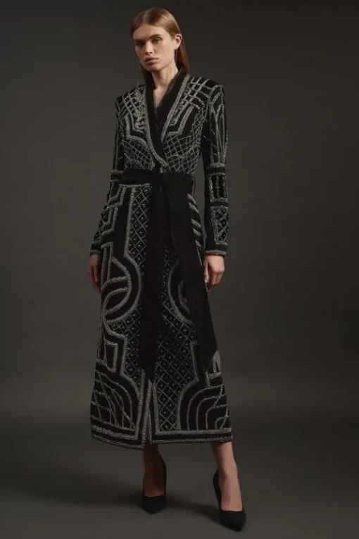 Velvet Embellished Woven Maxi Blazer Dress
