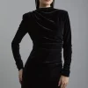 Velvet Long Sleeve Detail Mini Dress