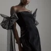 Velvet Off The Shoulder Woven Mini Dress With Taffeta Sleeve Detail