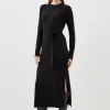 Viscose Blend Belted Knitted Midi Dress