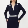 Viscose Blend Collared Knitted Mini Dress