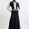 Viscose Blend Color Block Knit Midaxi Dress