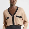 Viscose Blend Contrast Knit Boxy Cardigan