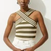 Viscose Blend Crochet Knit Cross Front Top
