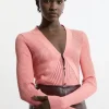 Viscose Blend Curve Rib Detail Knit Cardi