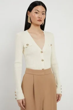 Viscose Blend Dry Handle Rib Military Trim Cardigan