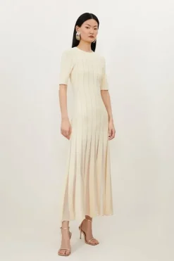 Viscose Blend Filament Full Skirt Knit Midi Dress