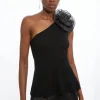 Viscose Blend Knit Asymmetric Peplum Top