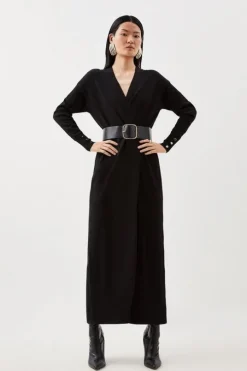 Viscose Blend Knit Belted Maxi Cardigan