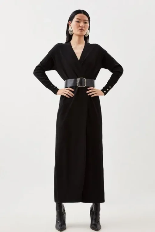 Viscose Blend Knit Belted Maxi Cardigan