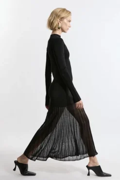 Viscose Blend Knit Sheer Skirt Maxi Dress