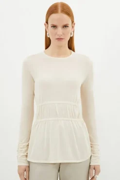 Viscose Blend Lightweight Knit Peplum Top