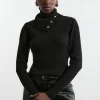 Viscose Blend Military Trim Envelope Neck Knit Sweater