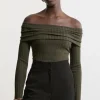 Viscose Blend Off The Shoulder Knit Sweater
