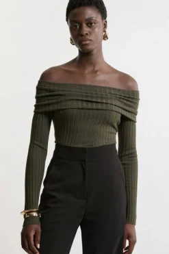 Viscose Blend Off The Shoulder Knit Sweater