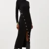 Viscose Blend Popper Detail Split Knit Midaxi Dress