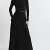 Viscose Blend Rib Knit Belted Midi Dress