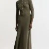 Viscose Blend Rib Knit Military Sleeveless Midaxi Dress