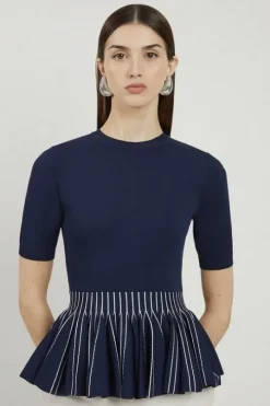 Viscose Blend Rib Knit Peplum Top